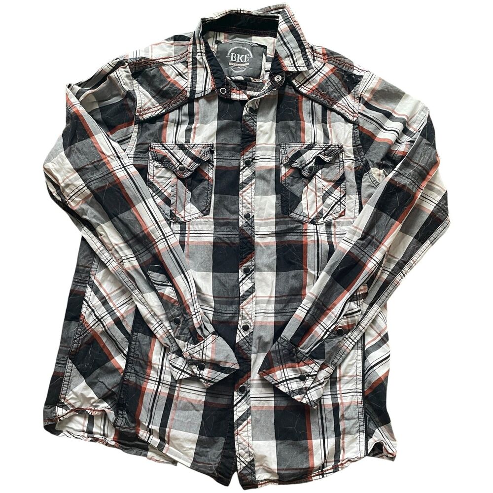 BKE Mens Plaid Button Down Standard Fit Sz Medium Snap Western Country Rodeo